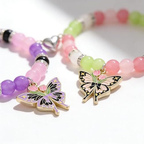 Thalireth 2Pcs Beaded Matching Bracelets For Couples Demon Killer Lightning Sakura Butterfly Anime Bracelets Halloween Christmas Gift thumbnail 4