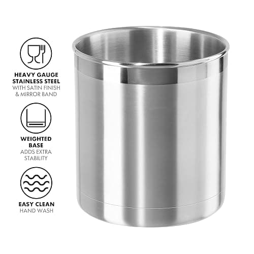 Oggi Stainless Steel Jumbo Utensil Holder - 7" Utensil Caddy, Weighted Base for Stability - Extra Large Utensil Crock and Countertop Utensil Organizer, Stainless Steel thumbnail 2