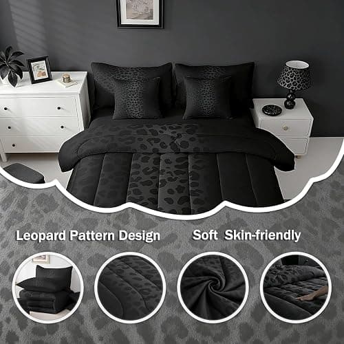 Feelyou Animal Print Leopard Cheetah Comforter Set Full Size Bed in a Bag | Bed All Season Bedding Set 7Pcs Black Warm Cozy Breathable Lightweight thumbnail 2