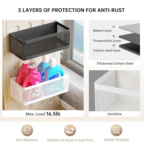 Magnetic Shelf for Washing Machine Magnetic Organizer for Laundry Washing Machine Shelf Hanging Basket Storage Magnetic Fridge Shelves Spice Rack for Refridgerator (White, L13.78in*W5.12in*H3.94in) thumbnail 6