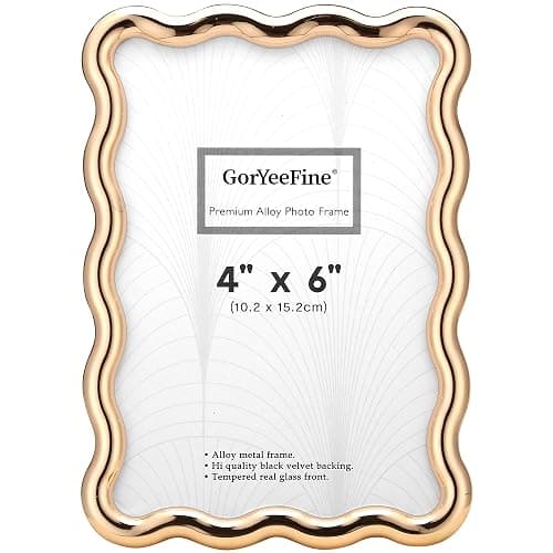 GorYeeFine Gold 4 x 6'' High-End Zinc Alloy Picture Frame with Wave Design - Modern Glamour 6x4'' Pictures Frames for Desktop and Wall Décor - Image 1