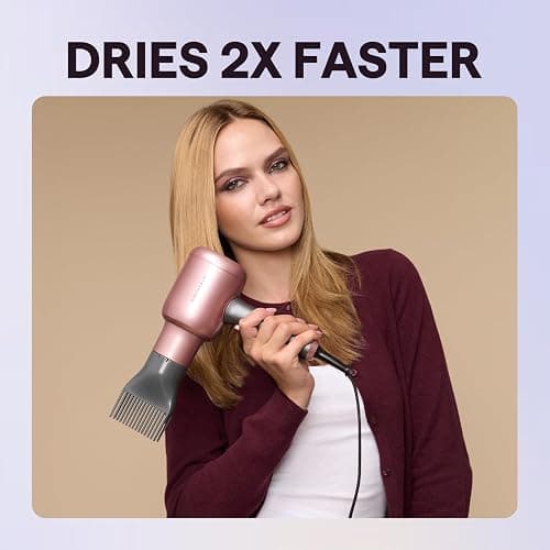 Wavytalk Hair Dryer with Diffuser, Blown Away Ionic Blow Dryer for Curly Hair with Comb, 1875W Fast Drying Hair Dryer with Ceramic Technology, 3 Attachments for All Hair Types, Light and Quiet, Pink thumbnail 3