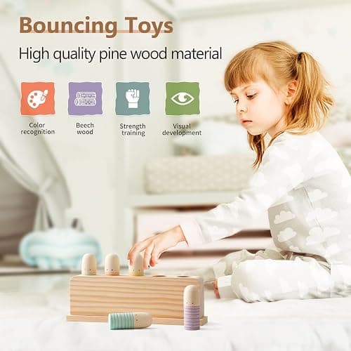 Pop Up Toy Multicolor Puppets | Wooden Color Sorting | STEM Montessori Color Matching Toys | Preschool Learning Educational Toys Gifts for Kids Boys Girls Ages for 3+ Years (Neutral Colours) - Neutral Colours thumbnail 5