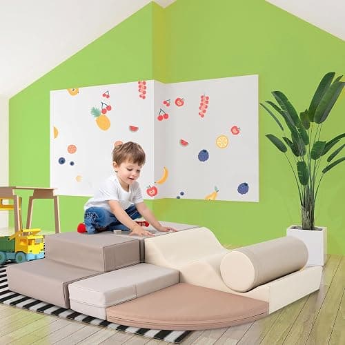 Merax Climbing Toys for Toddlers, Soft Climb and Crawl Playset Indoor Baby Soft Foam Blocks for Climbing, Crawling, 6-Piece - Cappuccino thumbnail 4