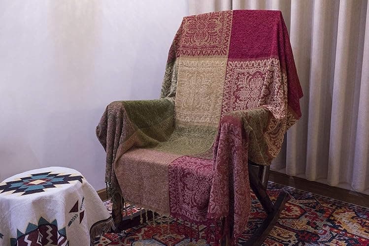 AIVIA Boho Sofa Couch Throw Blanket Futon Slipcover, Recliner Chair Throws Sofa Cover Colorful Chenille Woven Bohemian Decor - 60" x 75" Green Wine Red thumbnail 4