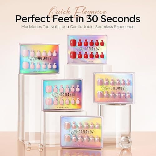 Modelones Press on Toenails Short, Nude French Tip Toe Nails Square, Reusable Nail Kit with Nail Glue Adhesive Tabs Mini Nail File, Toe Nails 36Pcs 18Sizes, Summer Spring Women Girl Gift thumbnail 8