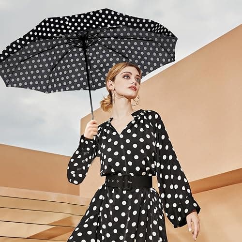 SIEPASA Windproof Travel Compact Umbrella-Automatic Umbrellas for Rain- Folding Umbrella, Travel Compact Umbrella.(Black Polka Dots) thumbnail 6