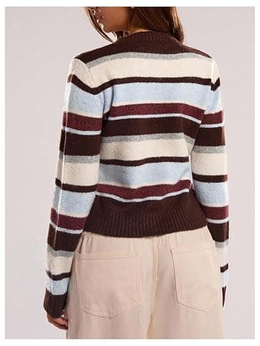 RoseSeek Women's Striped Color Block Cropped Cardigan Button Down Long Sleeve Old Money Sweaters thumbnail 2