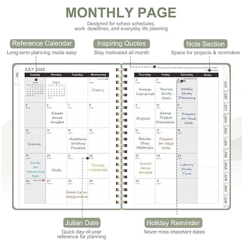 Planner 2026-2027, Weekly and Monthly Calendar Planner, JUL 2026 - JUN 2027 | A5(6.3'' x 8.5''), Hardcover, Agenda Book, Sprial Bound, Inner Pocket, Office and School Use thumbnail 4