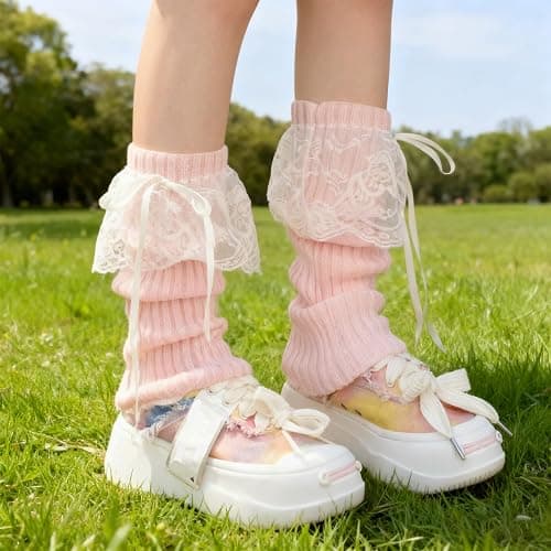 DUOJINSANXI 2Pcs Leg Warmers Y2k, Cute Leg Warmers for Women Girls, Bows Lace Harajuku Costume Warm Socks Accessories thumbnail 6