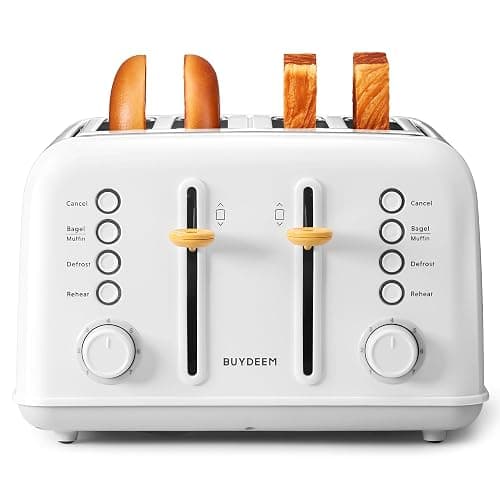 BUYDEEM DT640 4 Slice Toaster, Extra Wide Slots, Retro Stainless Steel with High Lift Lever, Bagel and Muffin Function, Removal Crumb Tray, 7-Shade Settings (Arctic White, 4-Slice) - Image 1