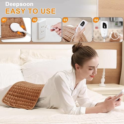 Deepsoon Heating Pad,Electric Heating Pads for Back,Neck,Moist Heating Pad for Abdomen Shoulder Knee Legs,Dry/Moist Heat&Auto Shut Off,Fathers Day Dad Gifts for Men Birthday (Brown, 24x12 Inch) thumbnail 2