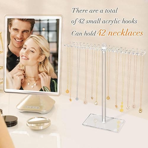 OAOLEER Acrylic Necklace Organizer， Clear Necklace Holder Stand， Jewelry Organizer Display Hanger Rack with Bilateral Hooks for Necklaces Pendant Bracelets Ring - 11.6In thumbnail 5