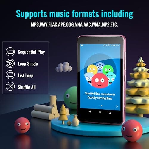 Kids MP3 Player with Spotify, Parental Controls, Spotify Kids, Audible, Amazon Music, Libby, 4.0" IPS Bluetooth MP4 Music Player Up to 512GB (Pink) thumbnail 3