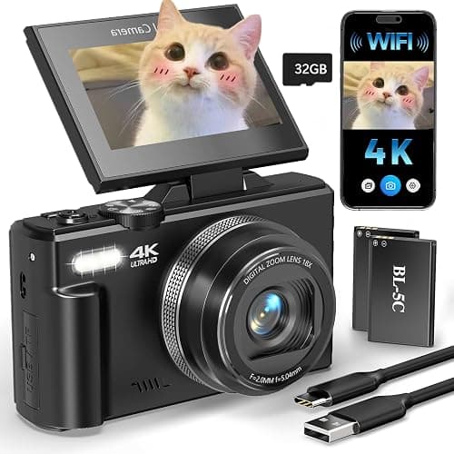 ULPTXOO 4K Digital Camera for Beginners & Teens, Autofocus Vlogging Camera with 180° Flip Screen, 18X Zoom, Easy-to-Use Compact Travel Camera, WiFi, 2 Batteries, 32GB Card - Image 1