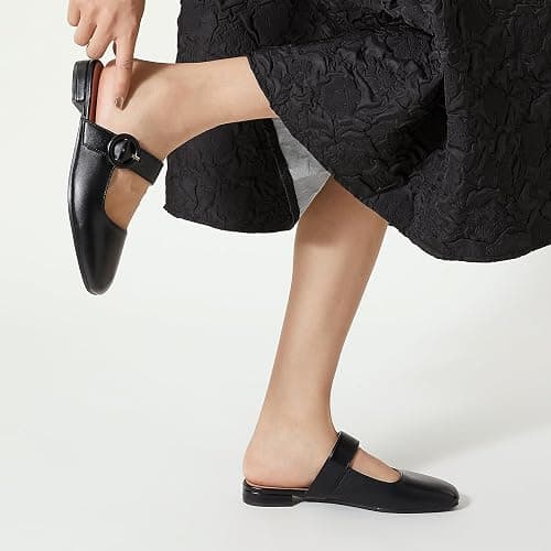 Trary Mules for Woman Mary Jane Flat Shoes Slip on Comfortable Backless Loafers Flats Square Toe Office Casual Vintage thumbnail 2