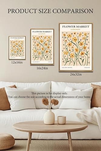Gufro Flower Market Framed Wall Art,Boho Yellow Flower Canvas Art Painting,Abstract Botanical Boho Floral Aesthetic Painting Decor for Dorm Living Room Bedroom 16x24in thumbnail 6