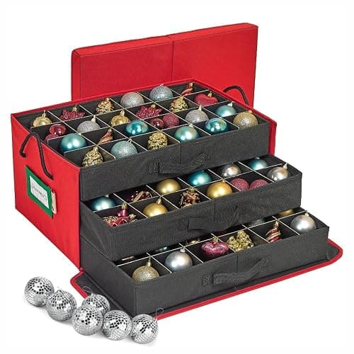 HOLDN’ STORAGE Christmas Ornament Storage Box with Dividers, Holds 72 Ornaments (3 Inch), Large Ball Storage Container with 3 Removable Trays, Durable and Portable - Red - Image 1