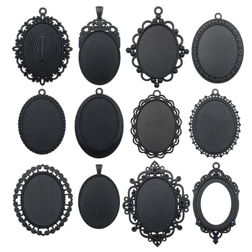 Youdiyla 10pcs 30x40mm Black Pendant Trays, Blank Glass Cabochons Dome Base Setting Bezel Frame Cameo Metal Alloy Charms for Jewelry Making DIY Findings (HM117) - Image 1