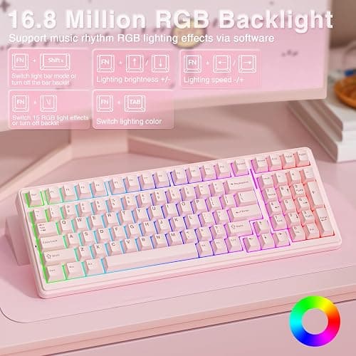 AULA F99 Wireless Mechanical Keyboard-Silent Version,Tri-Mode(BT5.0/2.4GHz/USB-C),Gasket Structure,Hot Swappable Mechanical Keyboard with Pre-lubed Linear Switches,RGB Backlit PC Gaming Keyboards,Pink thumbnail 4