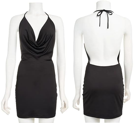 AMABILEMIA Robe Sexy Femme Noir Mini Robe Élégante d'Été Robe Courte de Soirée Sans Manches Mini-Robe Moulante d'Été Casual Discothèque Cocktail AM086 thumbnail 6