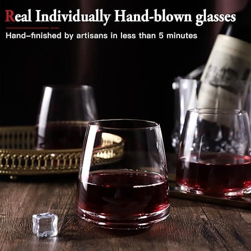 Stemless Wine Glasses Set of 6-14.5oz Hand Blown Heavy Red White Wine Glasses Unique gifts for him/her wedding, birthday, Mother's/father's day, anniversary thumbnail 5