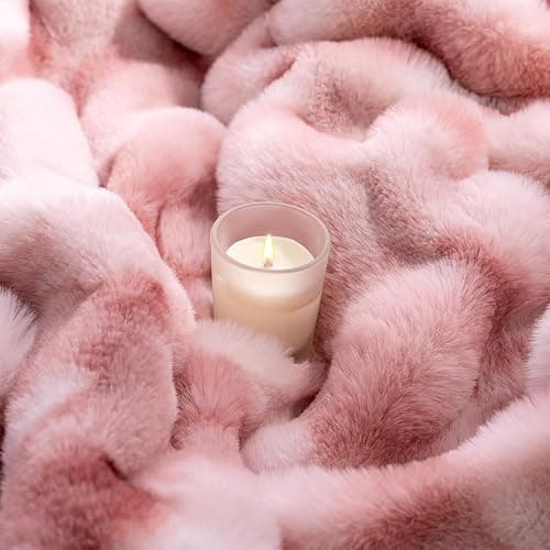 Luxury 1000GSM Faux Rabbit Fur Throw Blanket for Woman, Super Heavy Warm Cozy Blankets for Her for Couch Bed Sofa, Bubble Plush Fuzzy Elegant Soft Reversible Mink Blanket for Living Room Bedroom, Pink thumbnail 2