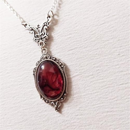 IS4U Gothic Vampire Necklace Vintage Stardust Crystal Cameo Pendant Necklace Punk Style Vampire Pendant Oval Necklace Satanic Demon Red Pendant Necklace Jewelry thumbnail 6