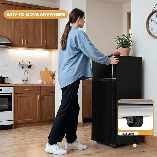 Manastin 4.5 Cu.Ft Mini Fridge with Freezer, Small Refrigerator with 2 Doors for Kitchen, Dorm, Office and Bedroom, Mini Fridge with Adjustable Shelves (Black) thumbnail 2