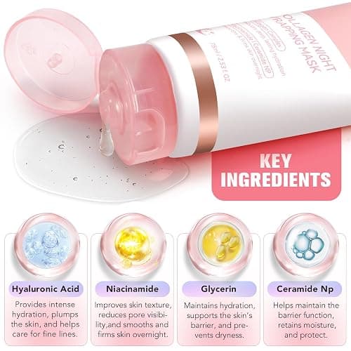 Shuangjia Collagen Night Wrapping Mask with Brush 2.53 fl.oz, Collagen Overnight Wrapping Peel Off Facial Mask Pack, Reduces Sagging & Dullness - Hydrolyzed Collagen For Glowing Skin, For Glass Skin thumbnail 2