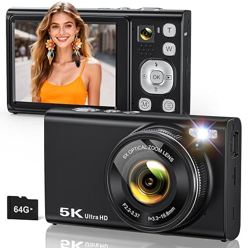 5K Digital Camera for Photography with 6X Optical Zoom, Autofocus 96MP Vlogging Camera for YouTube Video with Dual-Lens, Compact Point and Shoot Travel Cameras for Beginners with 64GB Card & Flash - Image 1
