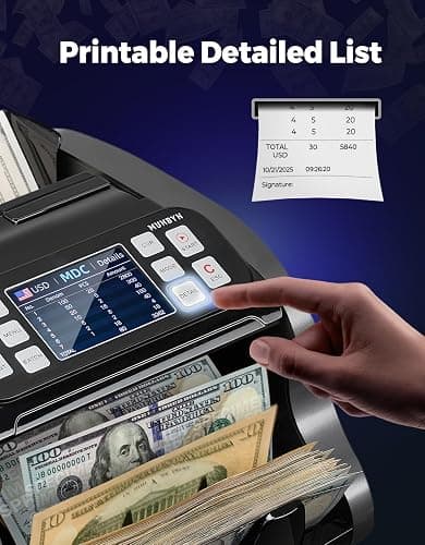 MUNBYN IMC22 Money Counter Machine Mixed Denomination, Dual-Display, CIS/UV/IR/MG Counterfeit Detection Bill Counter, USD, MXN, EUR, CAD Cash Counter for Business, Merchant, 2Y Protect (Black) thumbnail 7