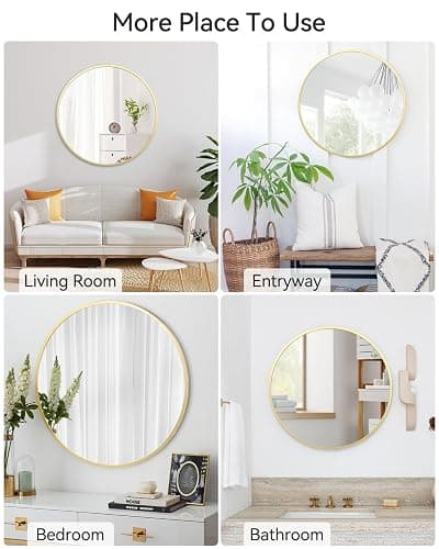 Gold Circle Mirror for Bathroom, 18 inch Round Mirror, HD Eco-Friendly Round Bathroom Mirror for Over Sink, Small Matte Gold Metal Framed Wall Mirror for Wall, Vanity, Entryway, Easy to Install - Gold - 18"L x 18"W thumbnail 4