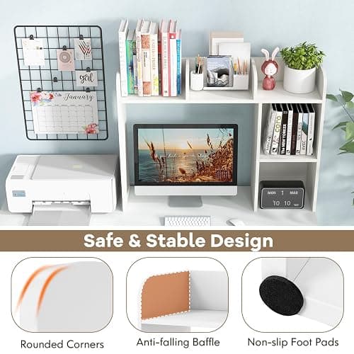 Tangkula Desktop Bookshelf, Countertop Storage Hutch with 5 Shelves for Computer Desk, Desk 3-Tier Display Rack, Multipurpose Wood Desktop Hutch Storage Organizer for Dorm Office Home thumbnail 7