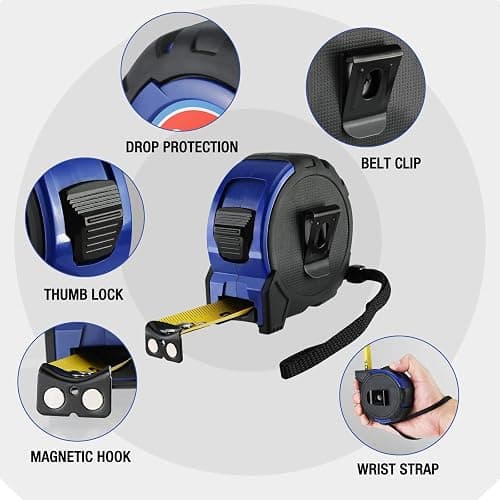 WORKPRO 25FT Tape Measure, 1/8 Fractions Easy Read Measuring Tape, Retractable Nylon Coating Measurement Tape Accuracy 1/32, Magnetic Hook, Belt Clip, Rubber Protective Casing thumbnail 2
