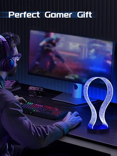 CoolGift Mart Light Up Headphone Stand with 16 Color Lights, PCB Pattern Acrylic Headset Stand with 1 USB and 1 Type-C Charging Ports, Gifts for Gamers Men and Music Lovers thumbnail 5