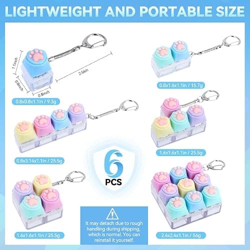 THLUSDY 6Pcs Keyboard Fidget Toy, Cute Keyboard Fidget Keychain, Clicker Fidget Toys Adults Teens for Work, Study, Travel, Ideal Stress Relief Gift thumbnail 6