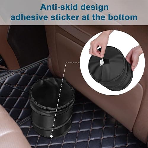 Kincown Car Trash Can, 2 Packs Mini Collapsible Pop-up Car Garbage Can, Waterproof Hanging Car Trash Bag with Velcro, Car Trash Bin, Black thumbnail 3