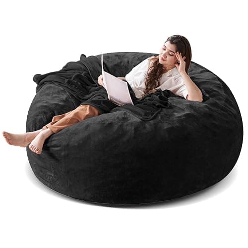 SANAE Oversized 6FT Memory Foam Bean Bag Chair for Adults - Black Corduroy Fabric with Filling, Comfy Gaming & Movie Beanbag Sofa Floor Couch, Large Lounger for Living Room/Dorm/Classroom/Bedroom - Image 1