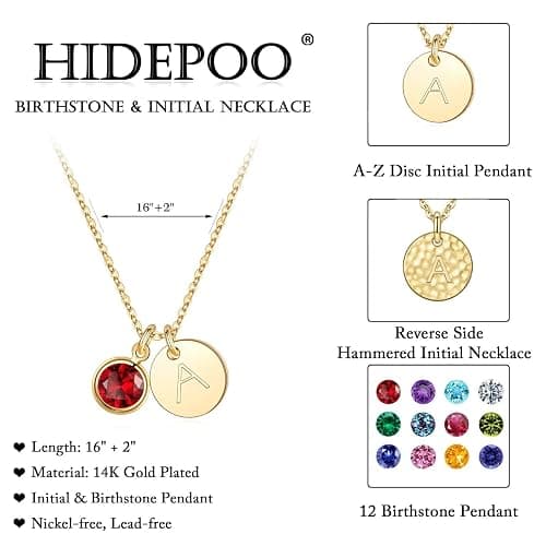 Hidepoo Initial Birthstone Necklace for Girls Women - Personalized Gifts | 14K-Gold-Plated Disc Letter Necklace, Personalized Gifts Jewelry Birthstone Necklace Birthday Gift for Women Girls thumbnail 5