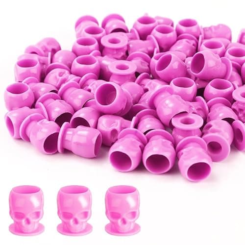 OFEYLE Tattoo Ink Caps Disposable Skull Tattoo Ink Cups Plastic Ink Caps for Tattooing Makeup Pigment Ink Cups Tattoo Ink Holder Tattoo Supplies and Equipment, Tattoo Accessories (Pink-50PCS) - Image 1
