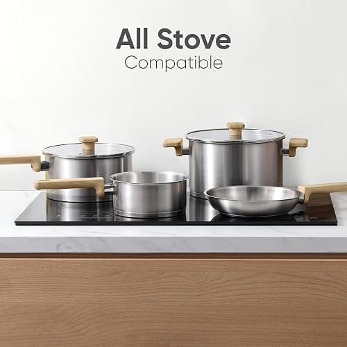 CAROTE 3.5Qt Stainless Steel Sauce Pan Set with Lid, 3-ply Base, Non-Toxic PTFE & PFOA Free Saucepan, Induction Cookware Set, Small Kitchen Pots, Stay-Cool Handles thumbnail 2