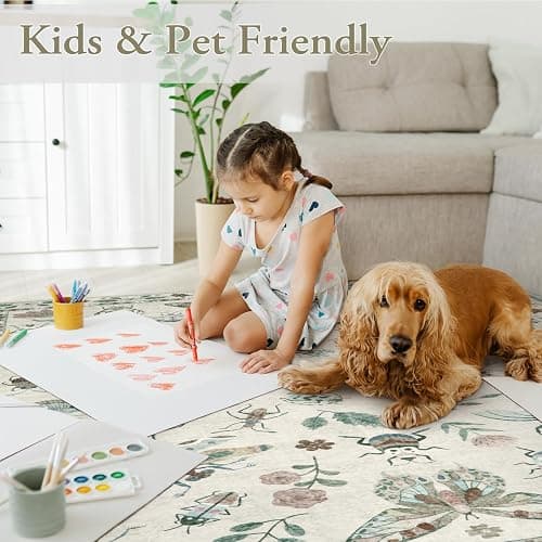 Lahome Insect Print Washable Area Rugs 5x7, Soft Rugs for Living Room Ultra-Thin Non-Shedding Modern Bedroom Rug, Stain Resistant Throw Rug Large Carpet for Dining Room Kids Nursery(5'x7',Beige) thumbnail 4