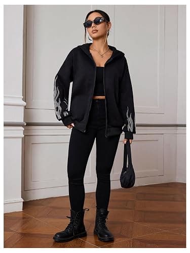 SOLY HUX Womens Zip Up Hoodie Y2k Graphic Oversized Sweatshirt Long Sleeve Jackets Fall Outfits thumbnail 5