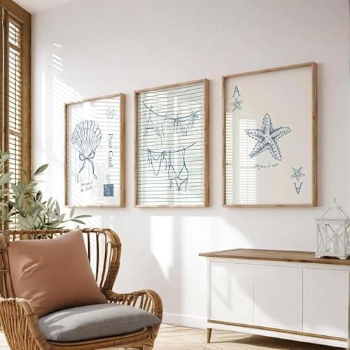 Blue Coastal Beach Wall Art Posters Beachy Preppy Room Decor Wall Art Granddaughter Summer Prints Aesthetic Bikini Seashells Starfish Poker Artwork Canvas for Dorm Bedroom 12x16x3 Inch Unframed thumbnail 7