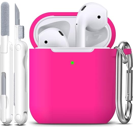 R-fun for AirPod 2nd Generation Case Cover, Soft Silicone Protective Cover with Keychain for Women Men Compatible with AirPod 2nd 1st Generation Charging Case, Front LED Visible-Rose Pink - Image 1