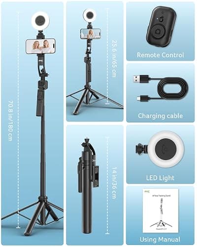 acer Auto Face Tracking Tripod for iPhone/Cell Phone/Android/Camera with Light and Remote, 64", No App, 360°Rotating Tripod Selfie Stick for Tiktok YouTube Vlog Live Streaming Video Recording thumbnail 9