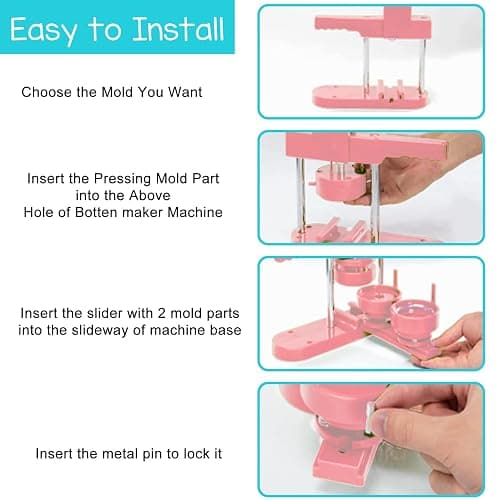 Pin Maker, Button Maker Machine, Pin Maker Machine Kit Includes 300Pcs Pins 25/32/58mm (1/1.25/2.25 inch), 3 Circle Paper Cutters, DIY Button Pin Maker, Button Badge Press Machine(Pink) thumbnail 6