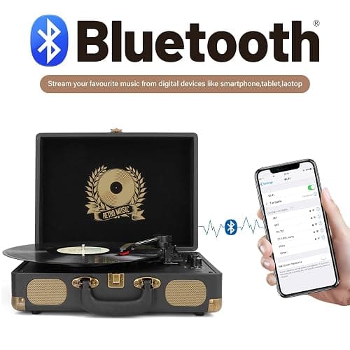 Mersoco Lecteur de disques vinyles Bluetooth 3 Vitesses Portable Classique, Sortie numérique USB, Vinyle numérique vers MP3, Haut-parleurs intégrés, RCA Line Out AUX sur Prise Casque Classique, Noir thumbnail 2