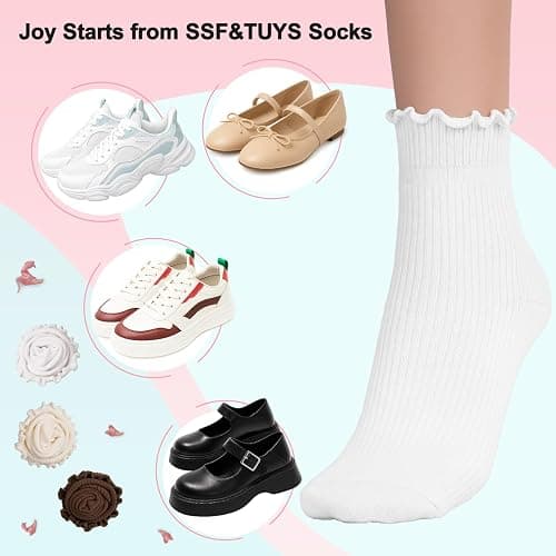 SSF&TUYS Women's Ruffle Ankle Socks – 6 Pairs Soft Cotton, Cute Frilly Trim, Breathable and Comfy for Everyday Wear thumbnail 4